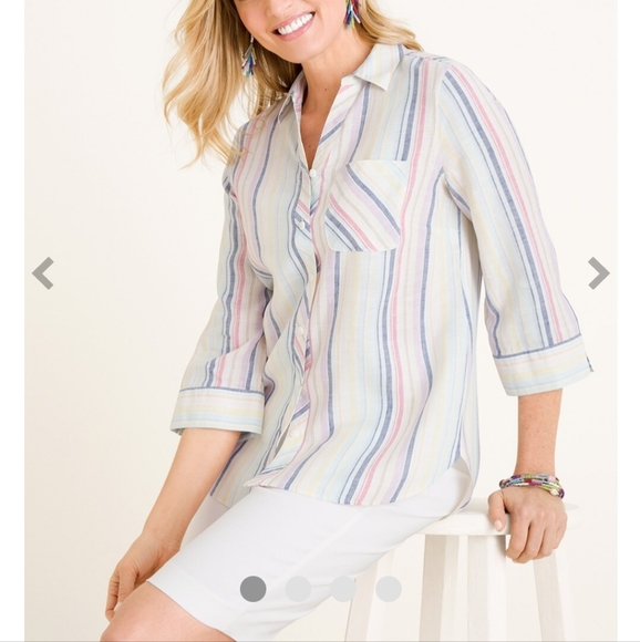 Chico's Tops - Chico's No-Iron Linen Striped Shirt Women's L Multicolor 90s Y2K Casual